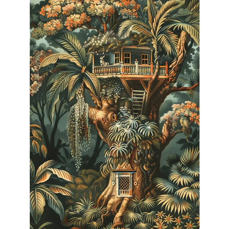 Vintage Jungle Landscape Canvas Print