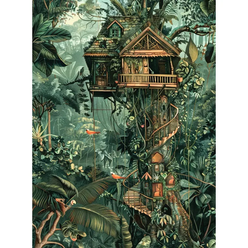 Vintage Jungle Landscape Canvas Print