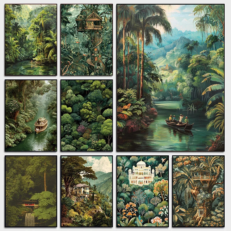 Vintage Jungle Landscape Canvas Print
