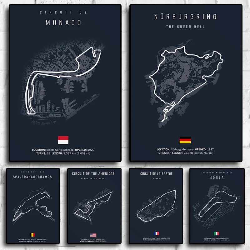 Formula One Track Circuits Canvas Prints