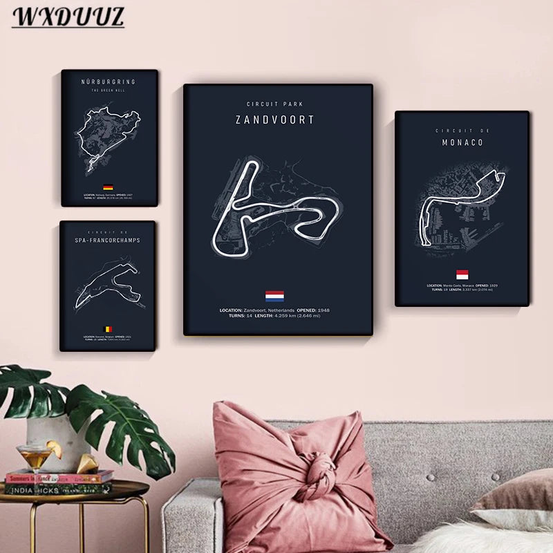 Formula One Track Circuits Canvas Prints