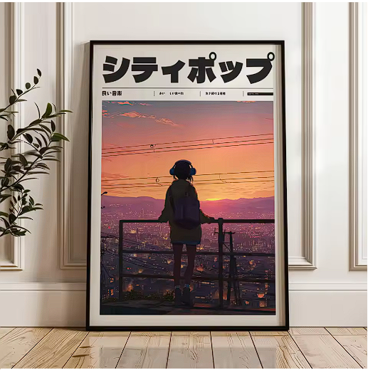 Japanese Retro City Pop Sunset Poster