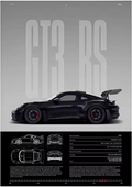 Minimalist Black GT3 RS Blueprint Poster