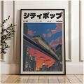Japanese Retro City Pop Train Sunset Poster