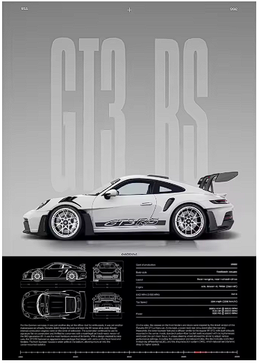 Minimalist White GT3 RS Blueprint Poster