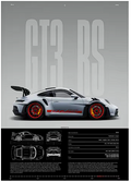 Minimalist Grey GT3 RS Blueprint Poster